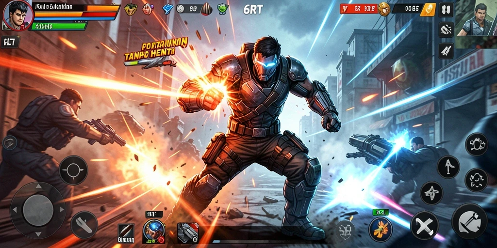 Screenshot gameplay <strong>6RT</strong> menampilkan pertarungan seru dan karakter dinamis.