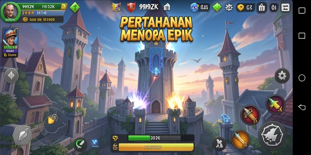 Gameplay menarik dan seru di 999ZK saat mempertahankan menara.