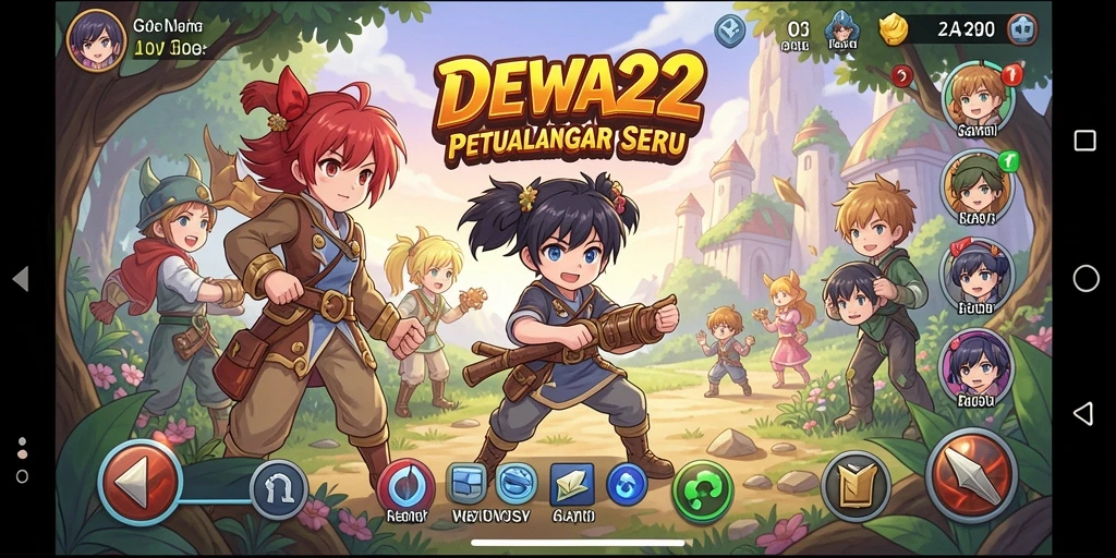 Tampilan gameplay DEWA22 yang penuh aksi dan karakter anime menarik.