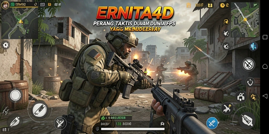 Screenshot gameplay ERNITA4D menampilkan aksi menegangkan dalam pertempuran FPS.