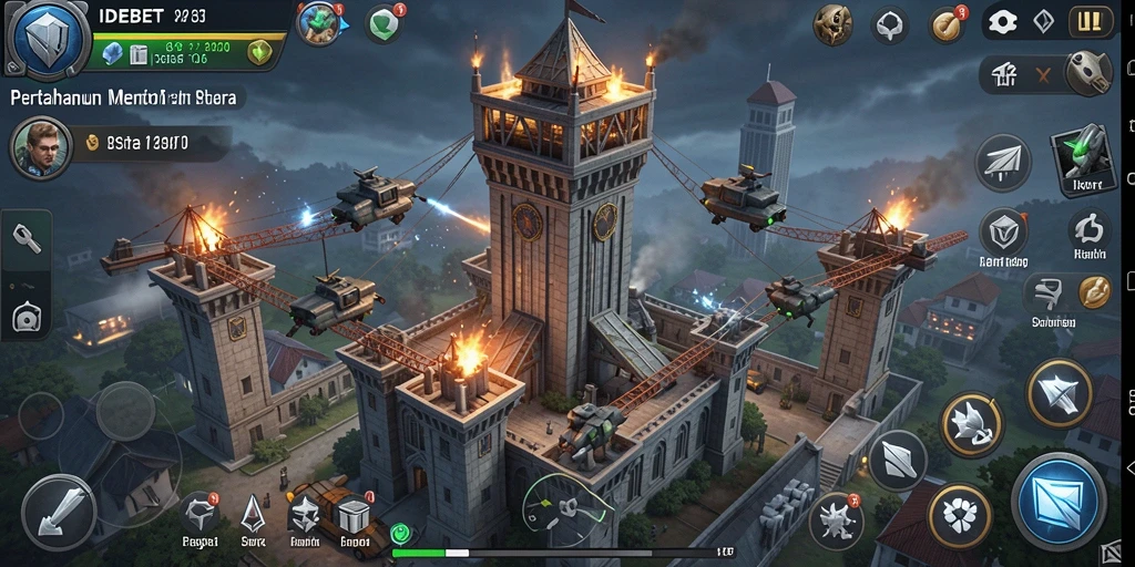 Screenshot utama IDEBET menunjukkan aksi pertahanan menara yang mendebarkan.