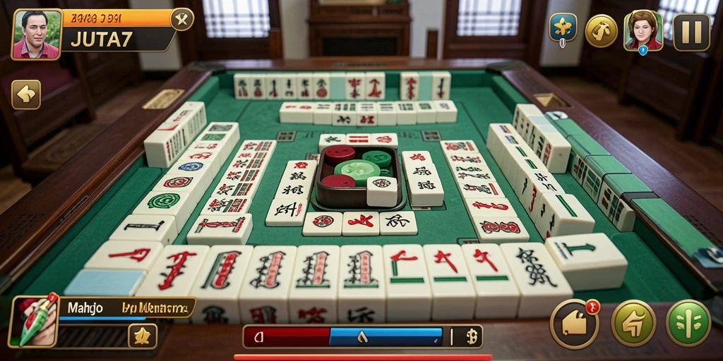 Screenshot utama JUTA7 menampilkan gameplay Mahjong yang menarik.