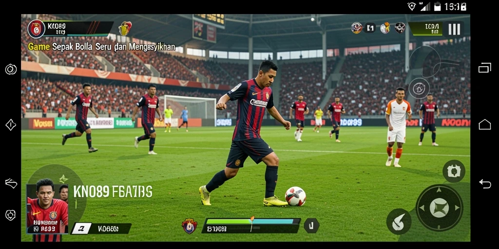 Screenshot gameplay KNO89 menampilkan aksi seru di lapangan sepak bola.