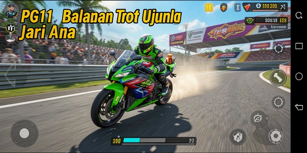 Screenshot utama PG11 menampilkan aksi balapan motor yang mendebarkan.
