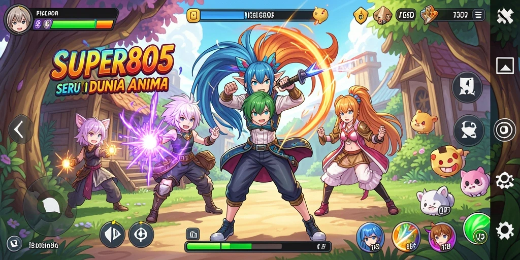 Tampilan gameplay seru dengan karakter anime ikonik.